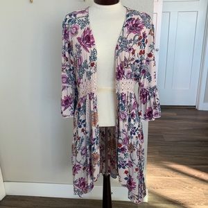 Flower Print Beige Cover Up BOHO Knit